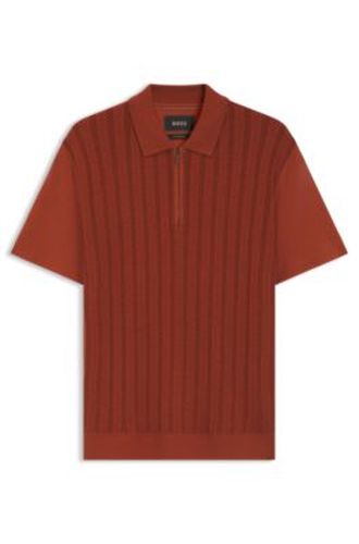 Polo à encolure zippée en coton et soie - Boss - Modalova
