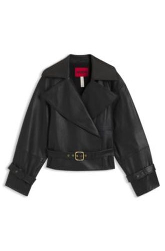 Blouson en cuir coupe décontractée avec ceinture - HUGO - Modalova