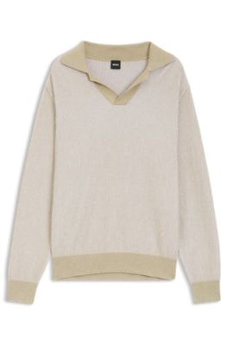 Pull en maille côtelée en coton mélangé à col Johnny - Boss - Modalova