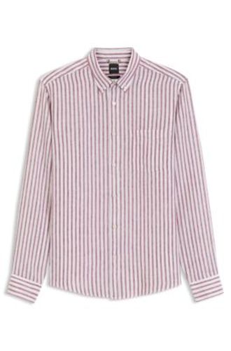 Chemise Regular à pointes boutonnées en lin à rayures - Boss - Modalova
