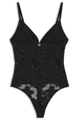 Body en dentelle à fleurs avec logo empilé - HUGO - Modalova