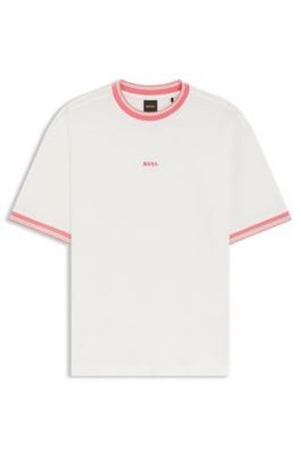 T-shirt coupe décontractée en coton avec des bordures à rayures - Boss - Modalova