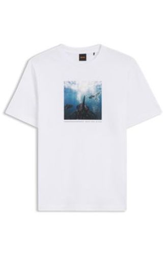 T-shirt en jersey de coton avec motif imprimé - Boss - Modalova