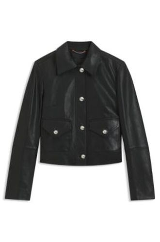 Veste en cuir à boutons logo polis - Boss - Modalova