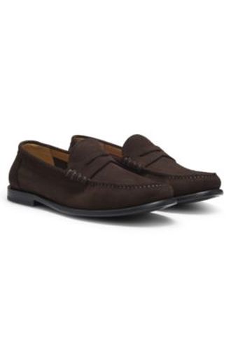 Mocassins en cuir suédé avec finition Penny et logo en relief - Boss - Modalova
