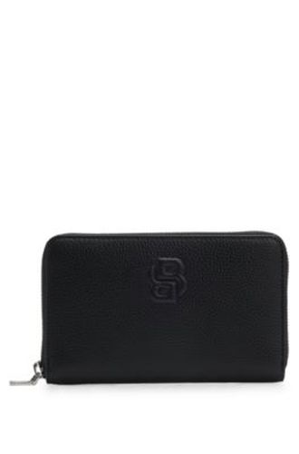 Portefeuille zippé grainé à monogramme Double B - Boss - Modalova