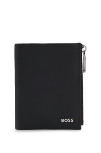 Portefeuille en cuir grainé avec lettres logo métalliques - Boss - Modalova