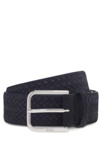 Ceinture en cuir suédé tressé avec boucle logotée - Boss - Modalova