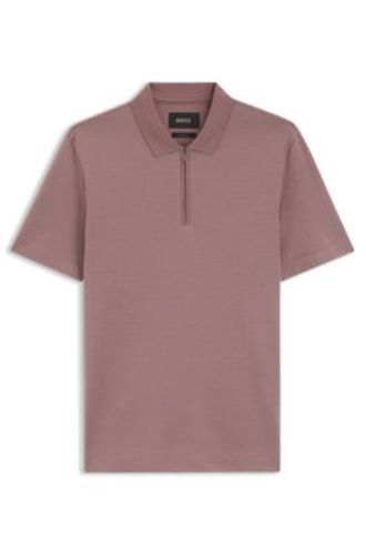 Polo à encolure zippée en mélange de coton et de soie - Boss - Modalova