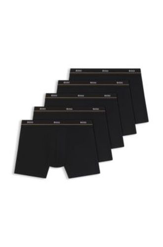 Lot de cinq boxers longs en coton stretch avec taille logotée - Boss - Modalova