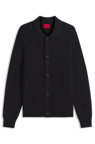 Cardigan en laine vierge mélangée à col chemise - HUGO - Modalova