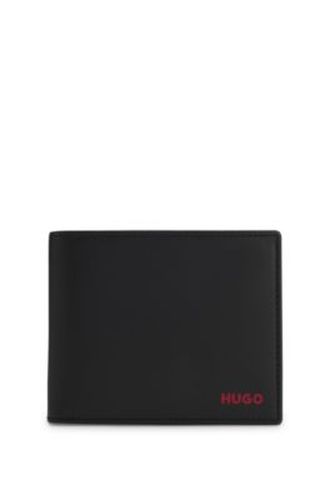 Portefeuille à trois volets en cuir avec logo rouge - HUGO - Modalova