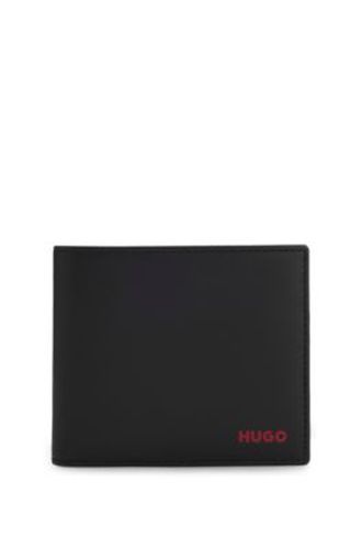 Portefeuille pliant en peau à emblème rouge - HUGO - Modalova