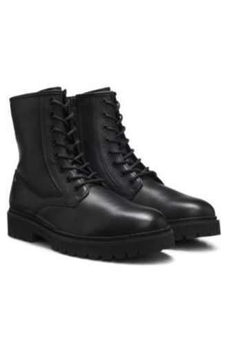 Bottines à lacets en cuir lisse avec fermeture éclair latérale - HUGO - Modalova