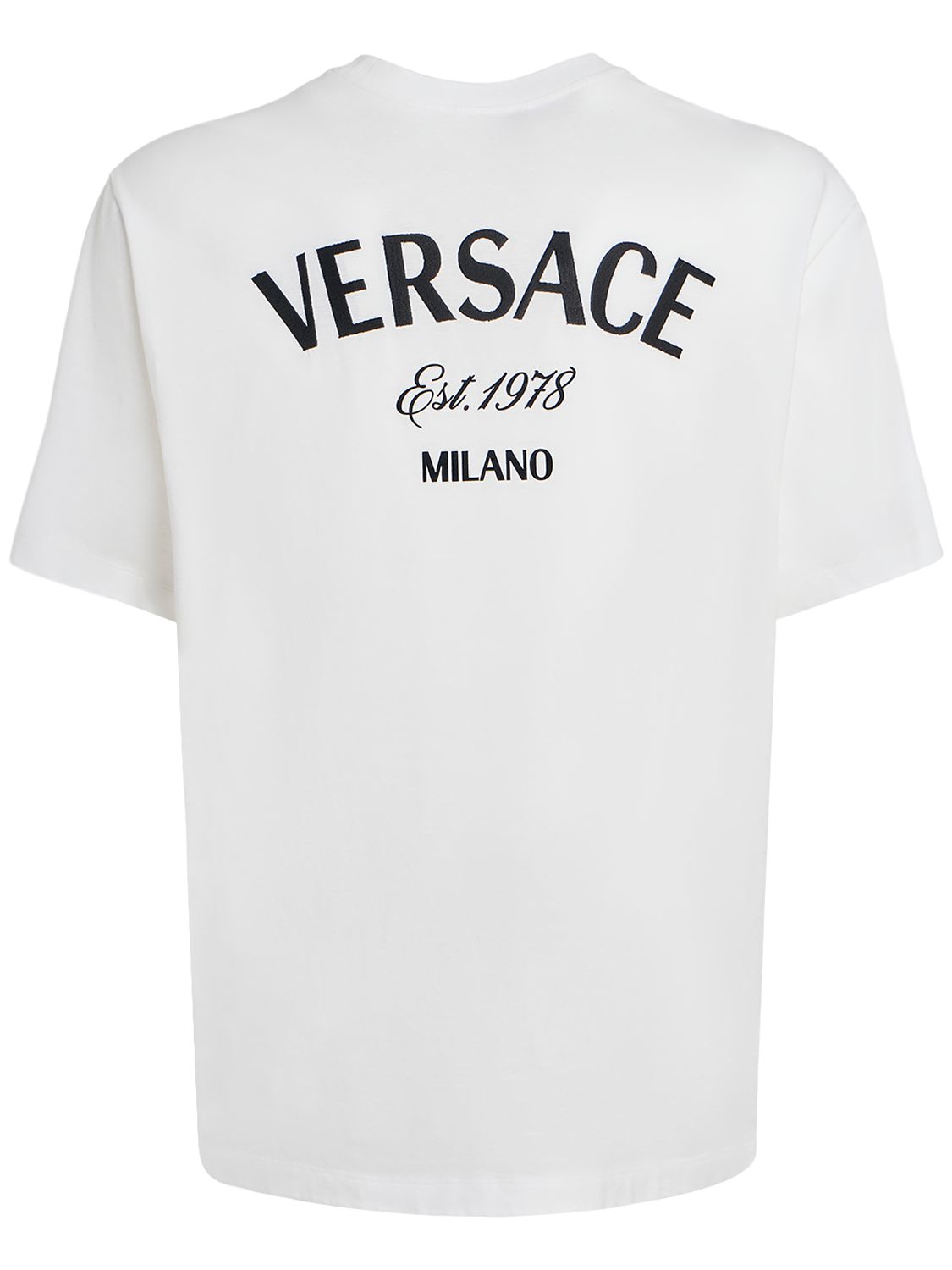 T-shirt En Coton À Logo Brodé - VERSACE - Modalova