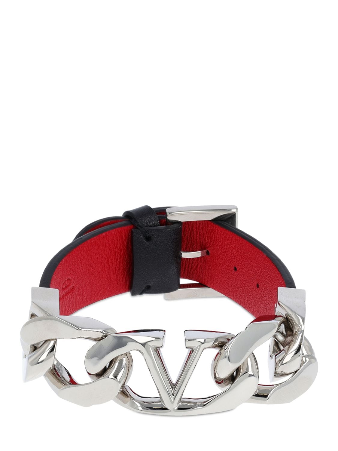 Bracelet En Cuir Et Chaîne V Logo - VALENTINO GARAVANI - Modalova