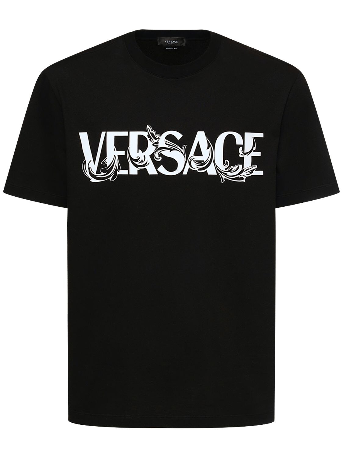 T-shirt En Jersey De Coton Imprimé Baroque - VERSACE - Modalova
