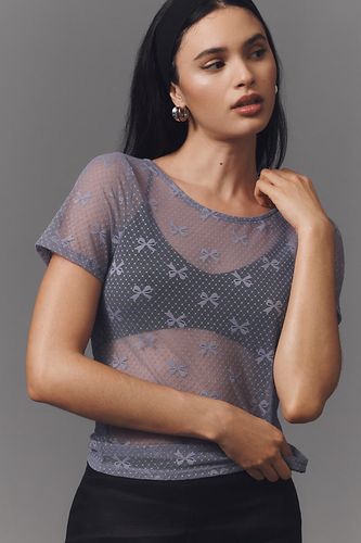 Haut en dentelle à manches courtes en Blue taille: XS - By Anthropologie - Modalova