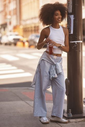 Bas de pyjama boxer en coton à rayures en taille: S - Par Anthropologie - Modalova