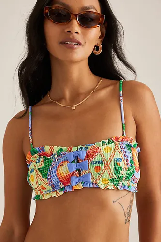 Jessie Smocked Bow Bikini Top, taille: Uk 6 chez Anthropologie - Damson Madder - Modalova