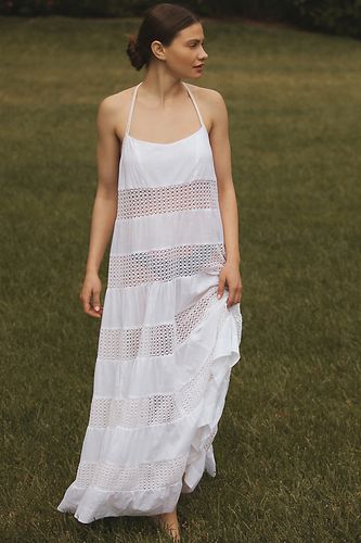 Robe maxi superposée en dentelle transparente en White taille: S - By Anthropologie - Modalova