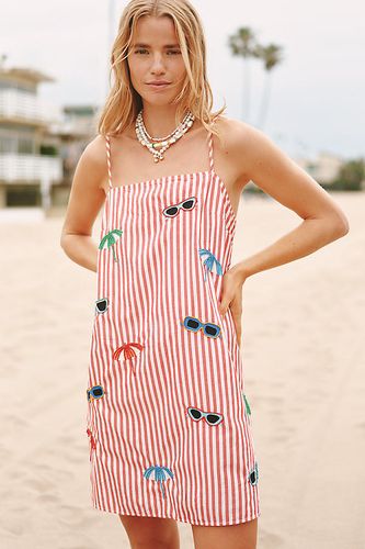 Robe courte brodée en popeline à encolure carrée en Red taille: 1 X chez Anthropologie - Celandine - Modalova