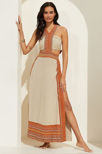 Linen-Blend Embroidered Halter Dress taille: S chez Anthropologie - Celandine - Modalova