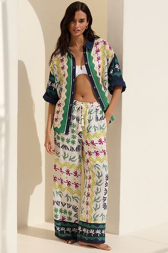 Daniella Manini x Linen Blend Wide-Leg Pull-On Trousers taille: XS chez Anthropologie - Celandine - Modalova