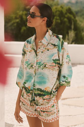 Chemise boutonnée à manches courtes imprimée en lin taille: 2XS chez Anthropologie - Celandine - Modalova