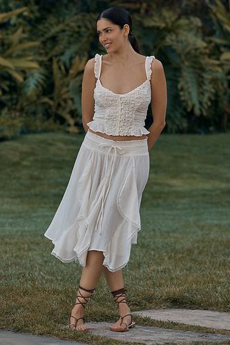 Jupe Mi-Longue Godet à Cordon de Serrage en White taille: 2XS chez Anthropologie - Celandine - Modalova