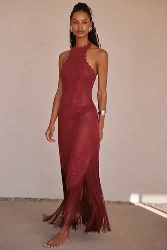Robe mi-longue sans manches en maille à franges en taille: M - By Anthropologie - Modalova