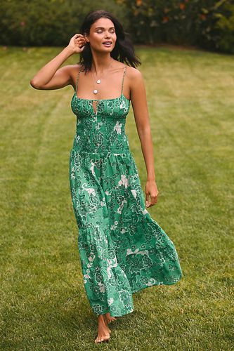 Smocked Drop-Waist Tiered Cotton Maxi Dress en Green taille: M - By Anthropologie - Modalova