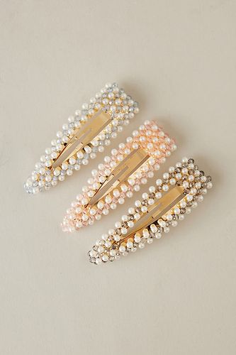 Barrettes à cheveux à bouton-pression en perle, ensemble de 3 en White chez - Anthropologie - Modalova