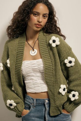 Chunky 3D Floral Knit Cardigan en Green - By Anthropologie - Modalova