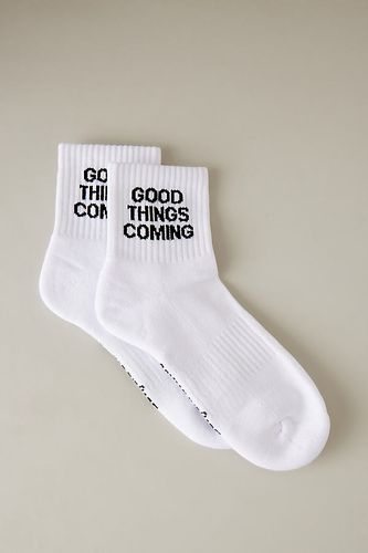 Chaussettes au mollet en coton bio avec slogan Good Things Coming en White chez Anthropologie - Soxygen - Modalova