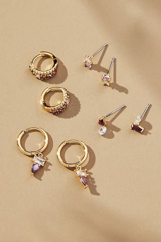 Lot de 4 paires de boucles d'oreilles en plaqué or et pierres porte-bonheur par en Purple - Par Anthropologie - Modalova
