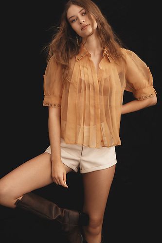 Blouse Plissée Transparente Manches Courtes en Yellow taille: XS chez Anthropologie - Maeve - Modalova