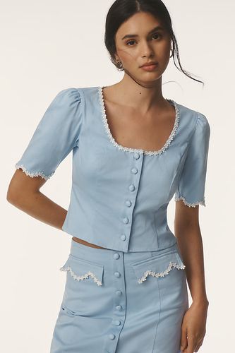 Blouse Manches Courtes Col Rond Garniture en Dentelle en Blue taille: M chez Anthropologie - Maeve - Modalova