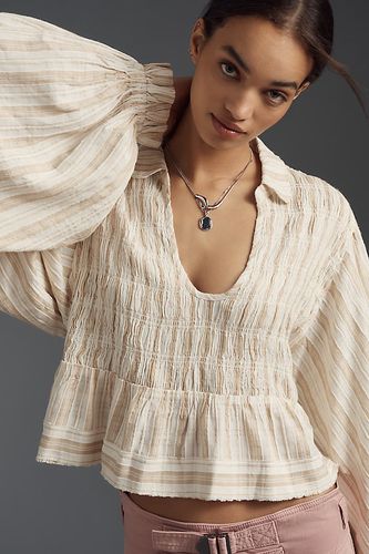 Balloon-Sleeve Scoop-Neck Collared Blouse taille: S - By Anthropologie - Modalova