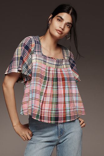 Mixed Madras Flutter-Sleeve Blouse en taille: S chez Anthropologie - Pilcro - Modalova