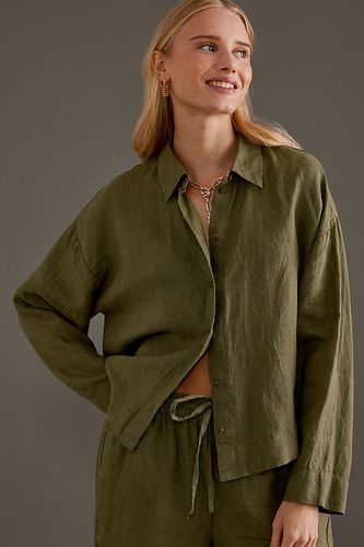 Chemise en lin à manches longues en Green taille: Uk 12 chez Anthropologie - Selected Femme - Modalova