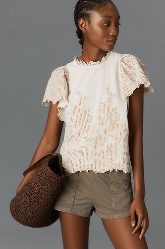 The Lainie High-Neck Linen Cutwork Blouse par en taille: XS - By Anthropologie - Modalova