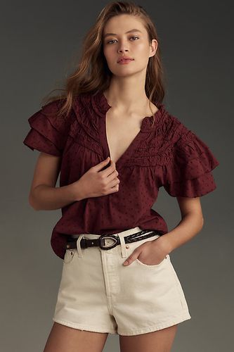 Haut à col boutonné et manches à jeu de superposition en Purple, taille: XS - Par Anthropologie - Modalova