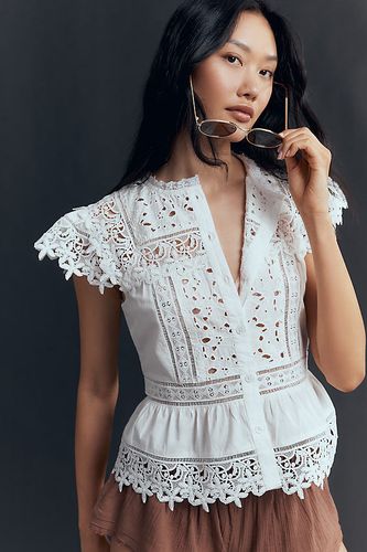 Blouse sans manches à col montant avec incrustation en dentelle en taille: XS - By Anthropologie - Modalova