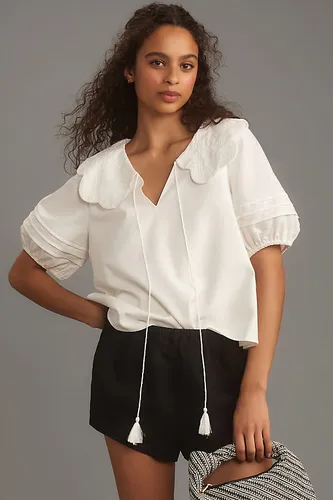 Blouse à manches bouffantes et col en lin mélangé en White, taille: XS chez Anthropologie - Mare Mare - Modalova