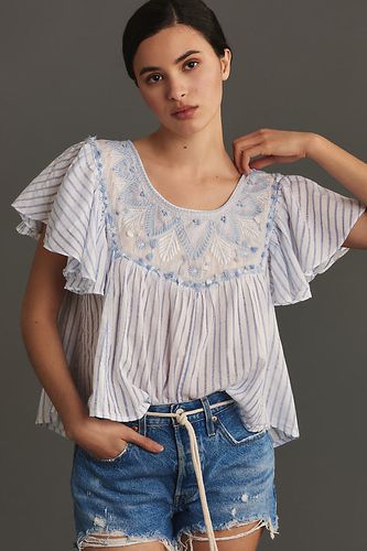 Embroidered Flutter-Sleeve Top, taille: XS - By Anthropologie - Modalova