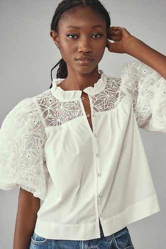 Blouse Boutonnée Brodée à Manches Bouffantes en White taille: S chez Anthropologie - Maeve - Modalova