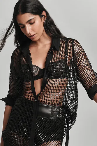 Long-Sleeve Chainmail Buttondown Blouse en taille: XS chez Anthropologie - Pilcro - Modalova