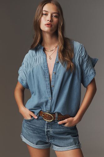 Blouse Smockée Manches Courtes en Blue taille: XS chez Anthropologie - Pilcro - Modalova