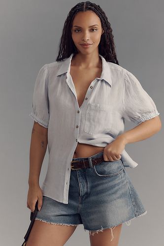 The Aly Puff-Sleeve Blouse by : Linen Edition en Blue taille: XS chez Anthropologie - Pilcro - Modalova